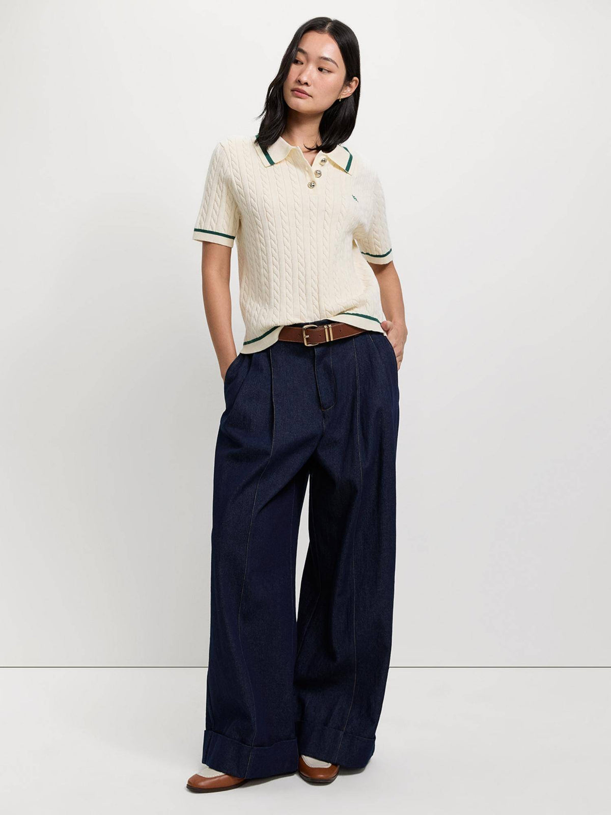 Knit Polo T-shirt - Cream | PW43 - view 2