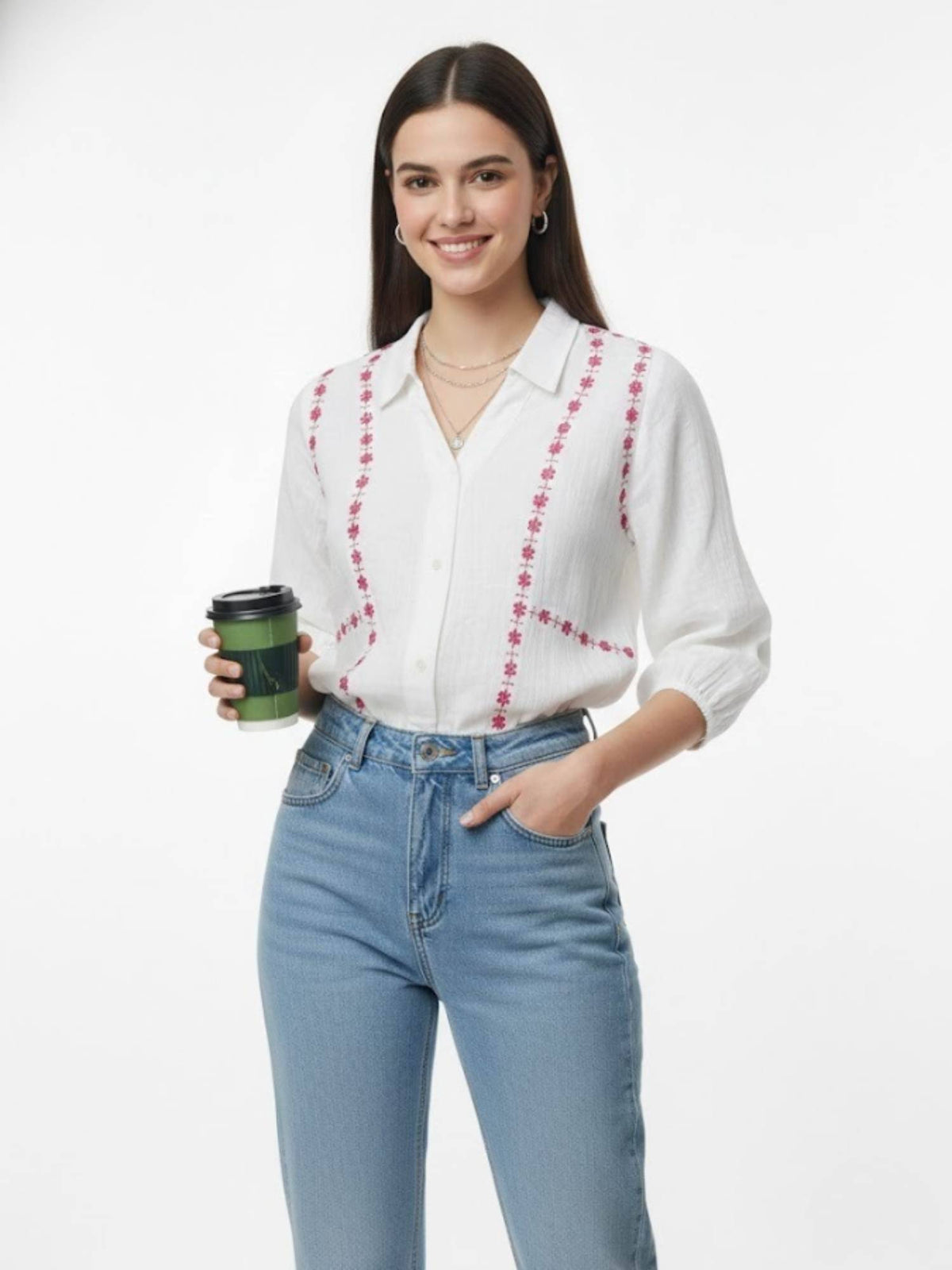 Ditsy Floral Embroidered Shirt | S67 - view 1