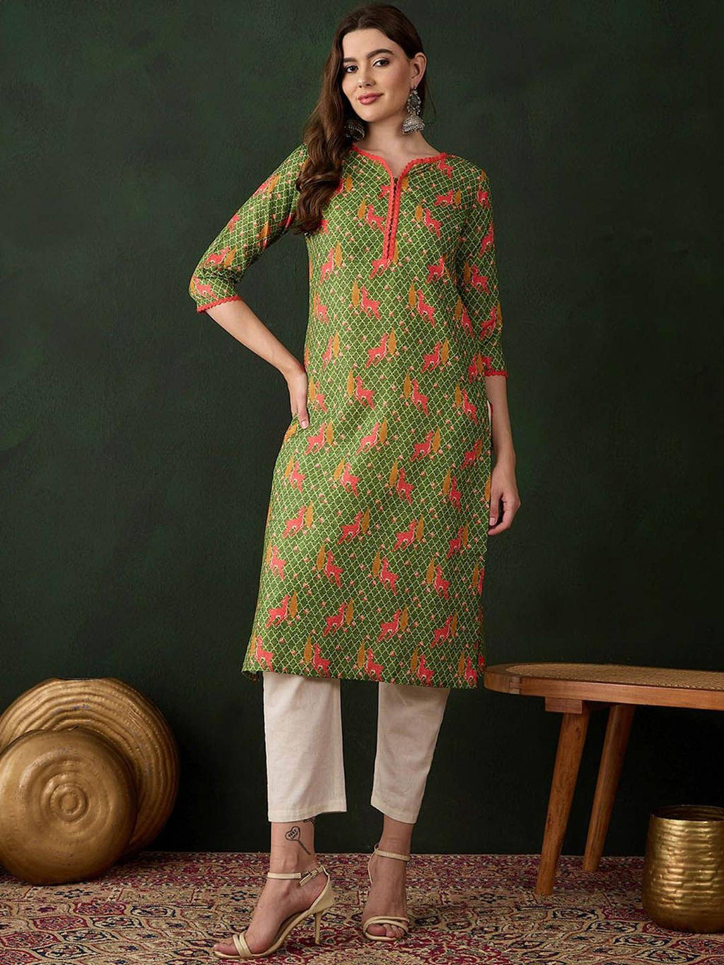 Women Floral Printed Kurta - Green | KDG - view 1