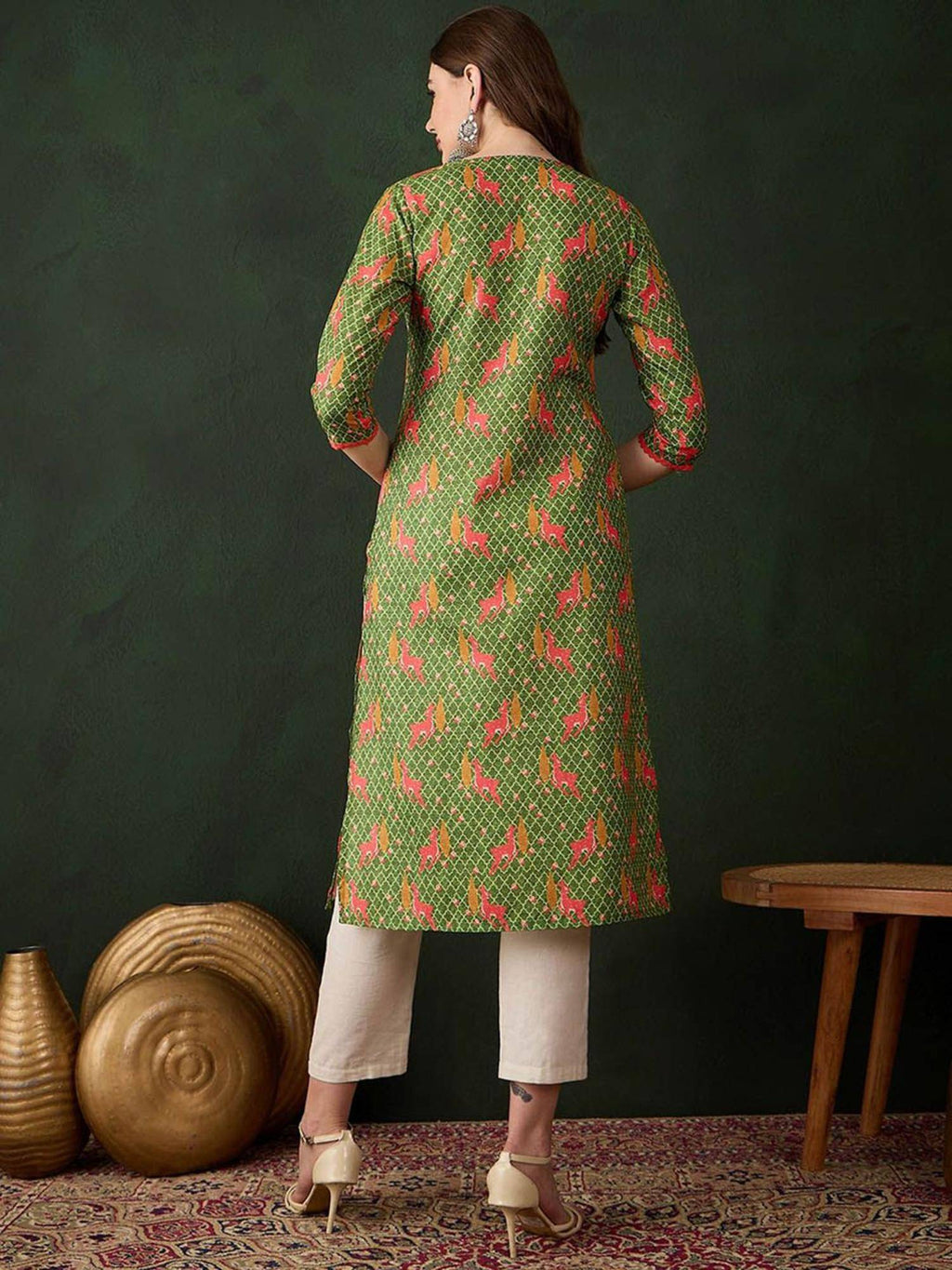 Women Floral Printed Kurta - Green | KDG - view 4