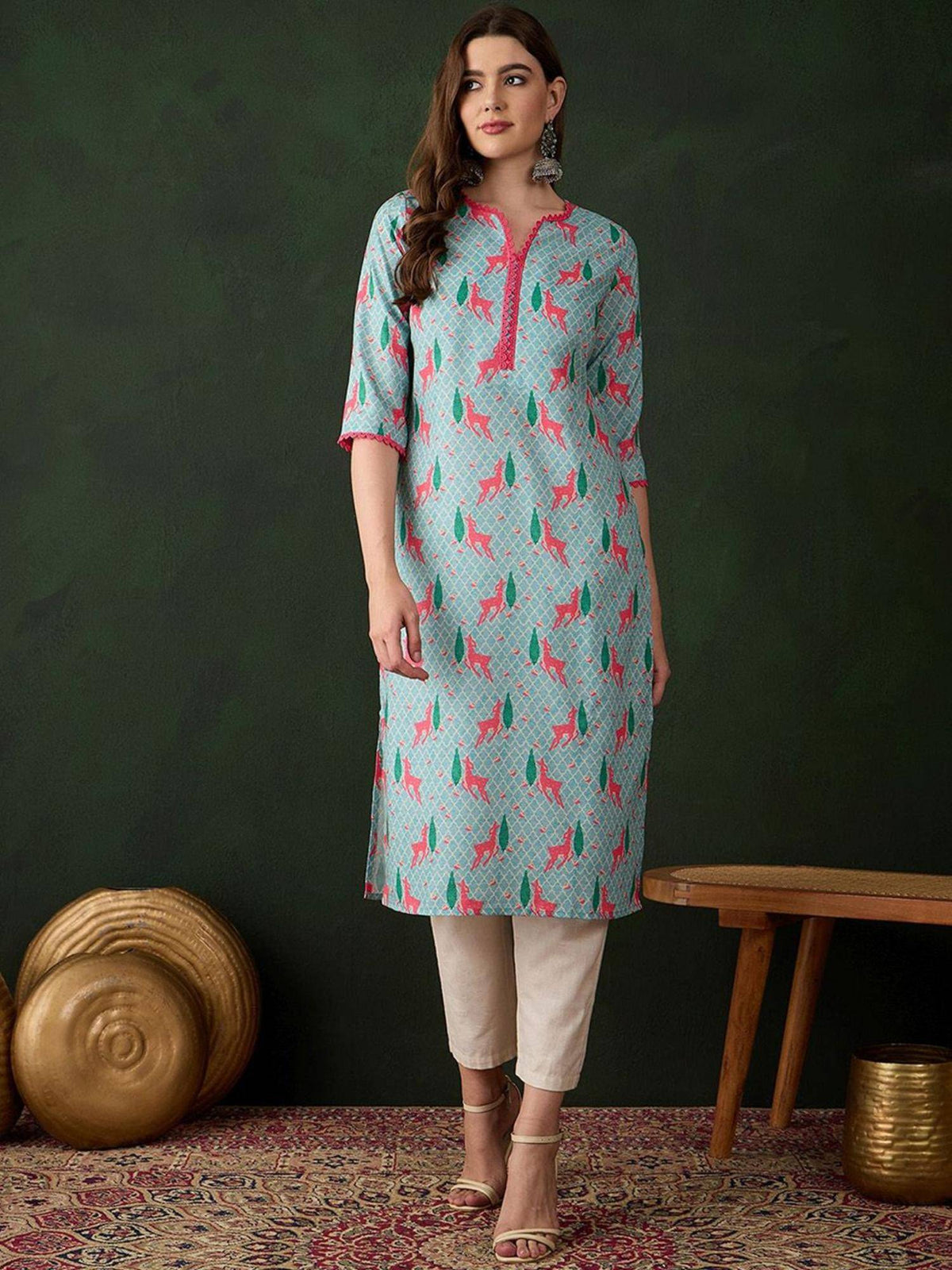 Women Abstract Printed Straight Kurtas - Blue | FY93 - view 3