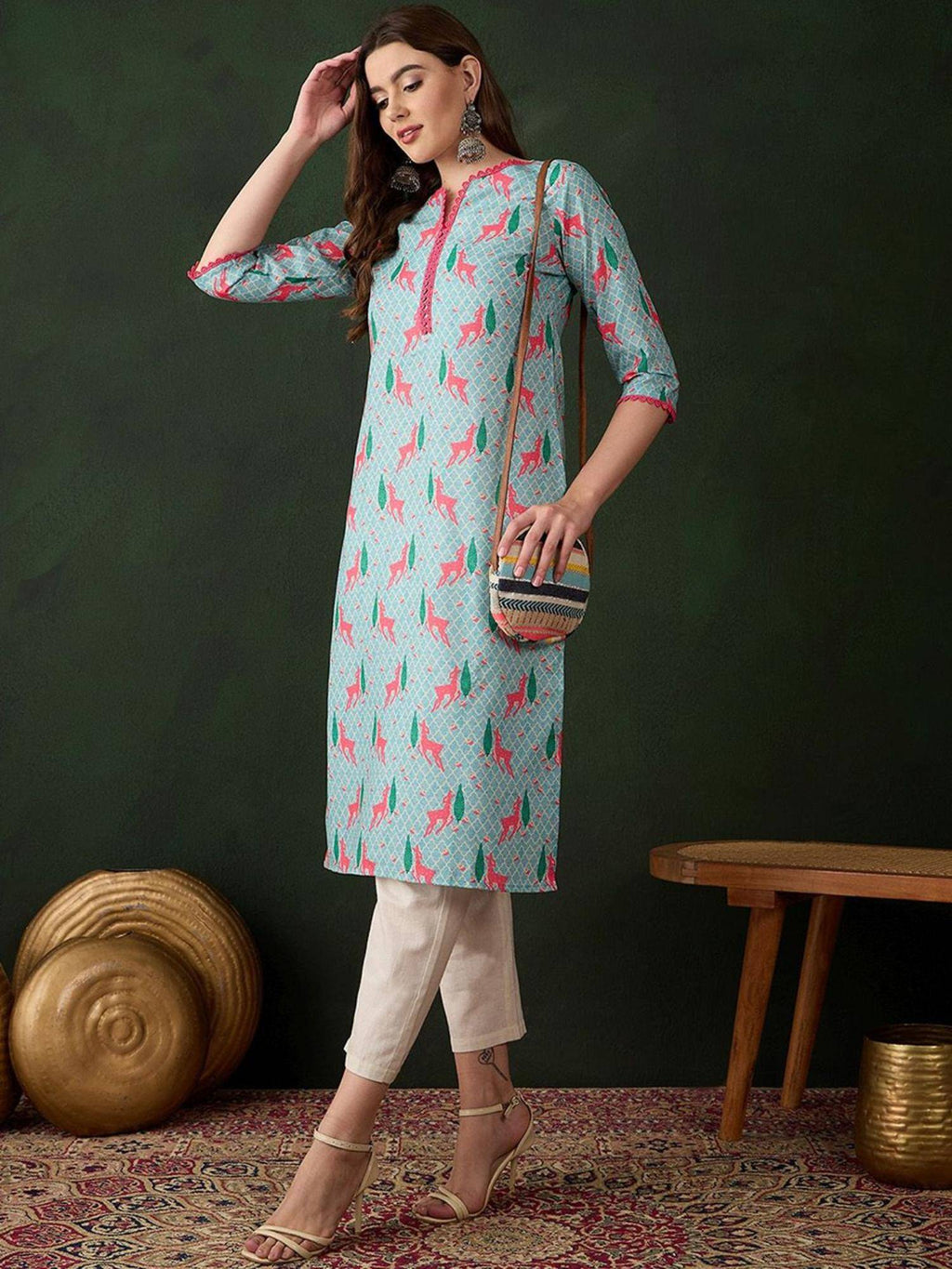 Women Floral Printed Kurta - Green | KDG - view 13