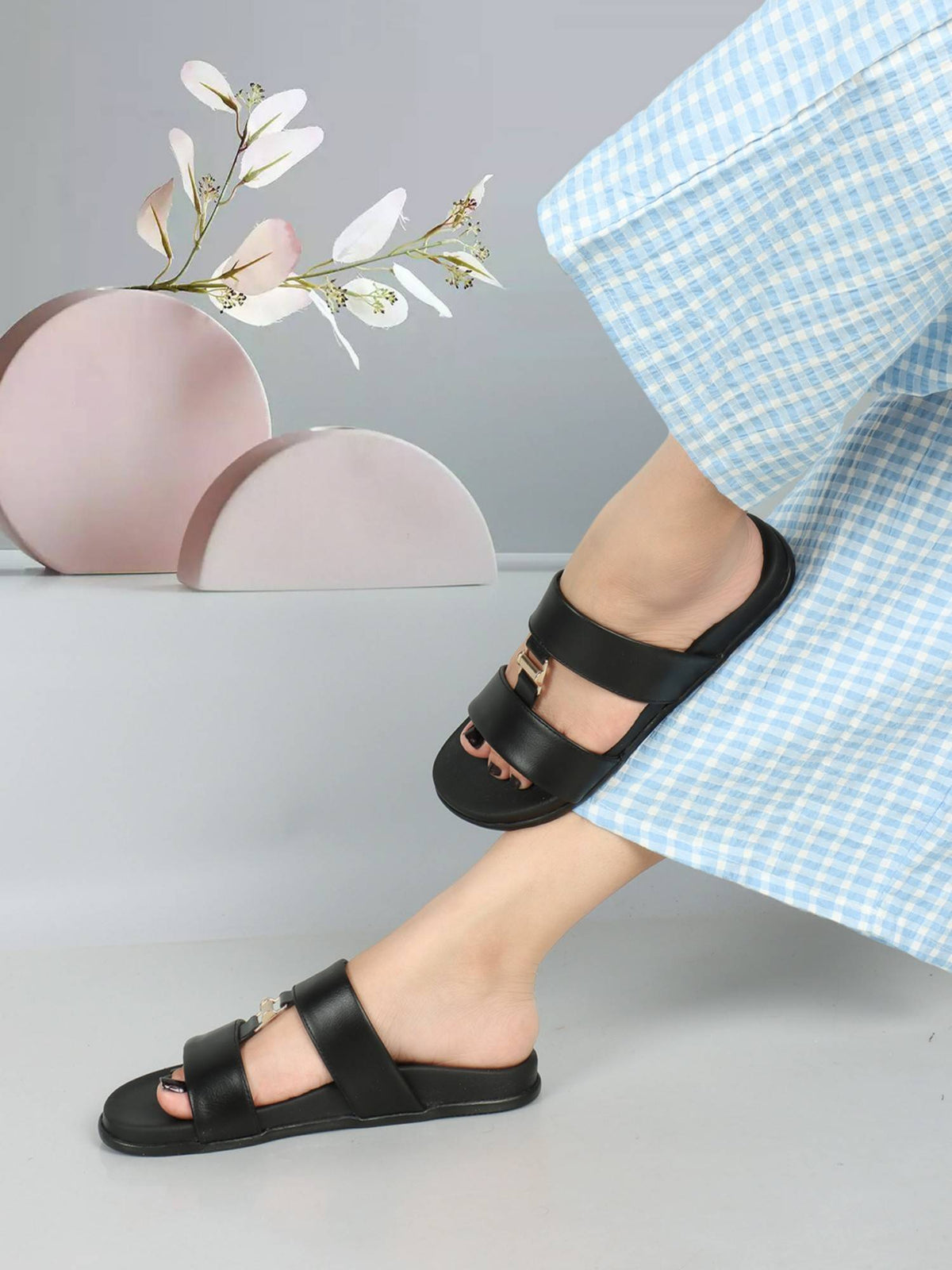 Black Women Solid Plain Flats | F61 - view 2