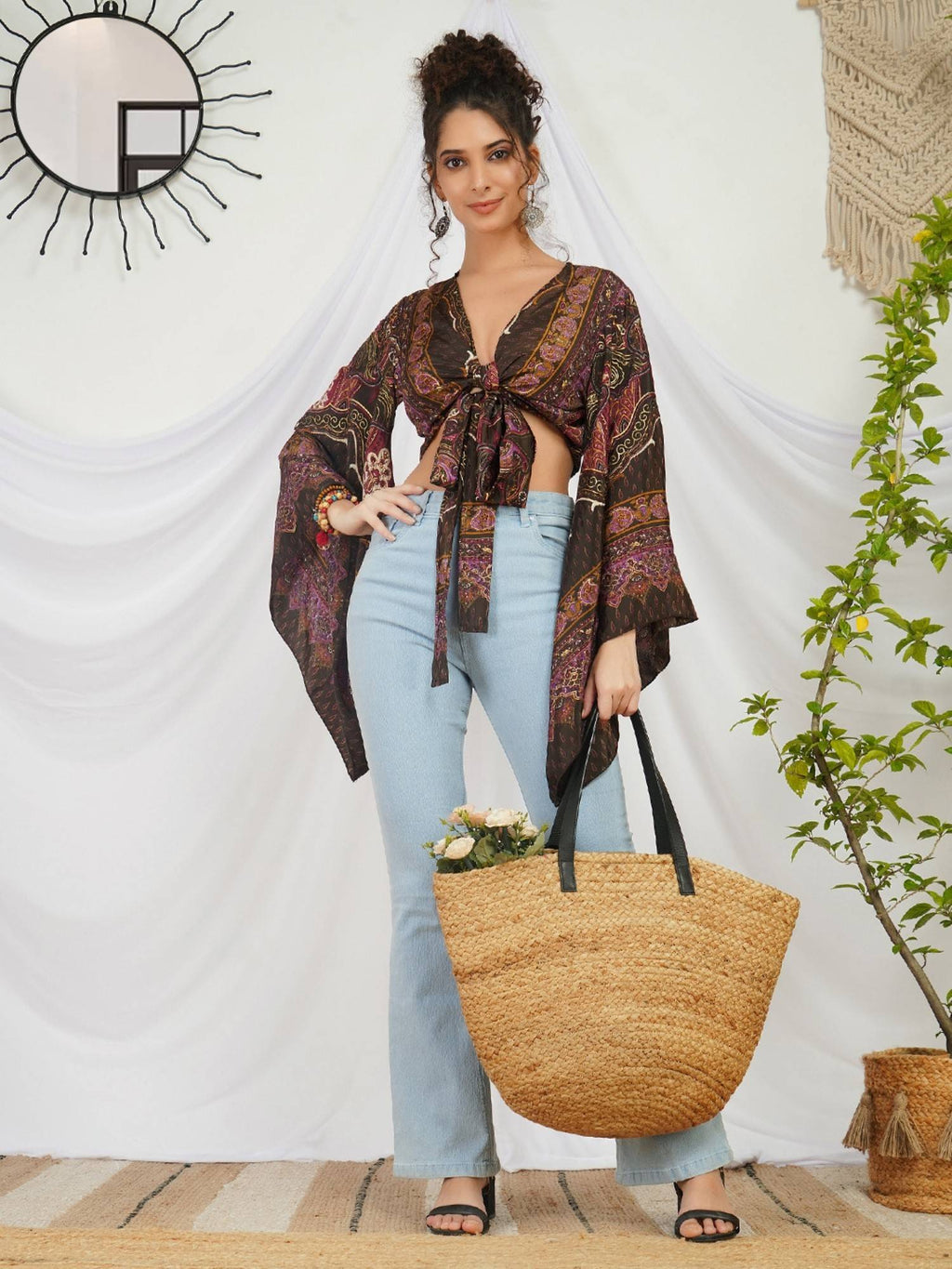 Marisela Plum Boho Tie Crop Top | CT61 - view 4