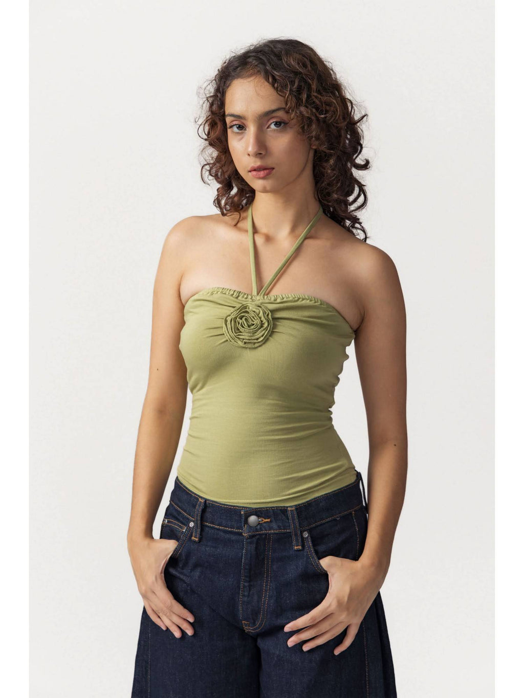 Olive Flower Necktie Top | HT67 - view 3