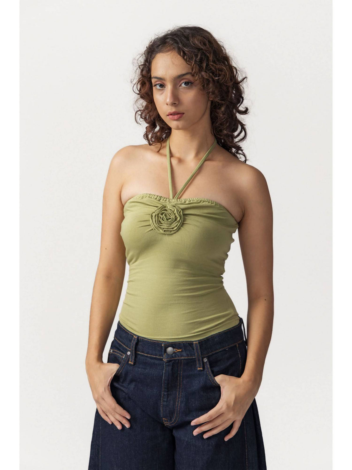 Olive Flower Necktie Top | HT67 - view 3