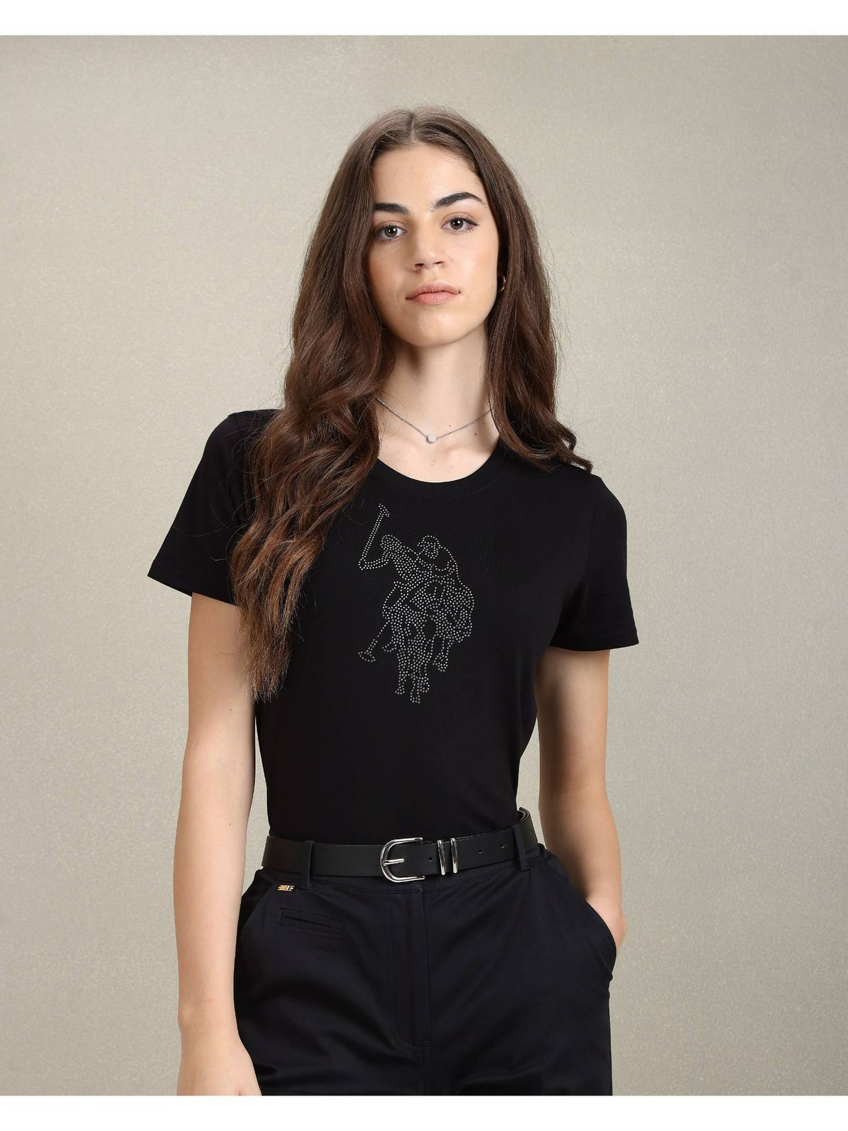 Sequin Logo Crew Neck T-t-shirt | U89 - view 1