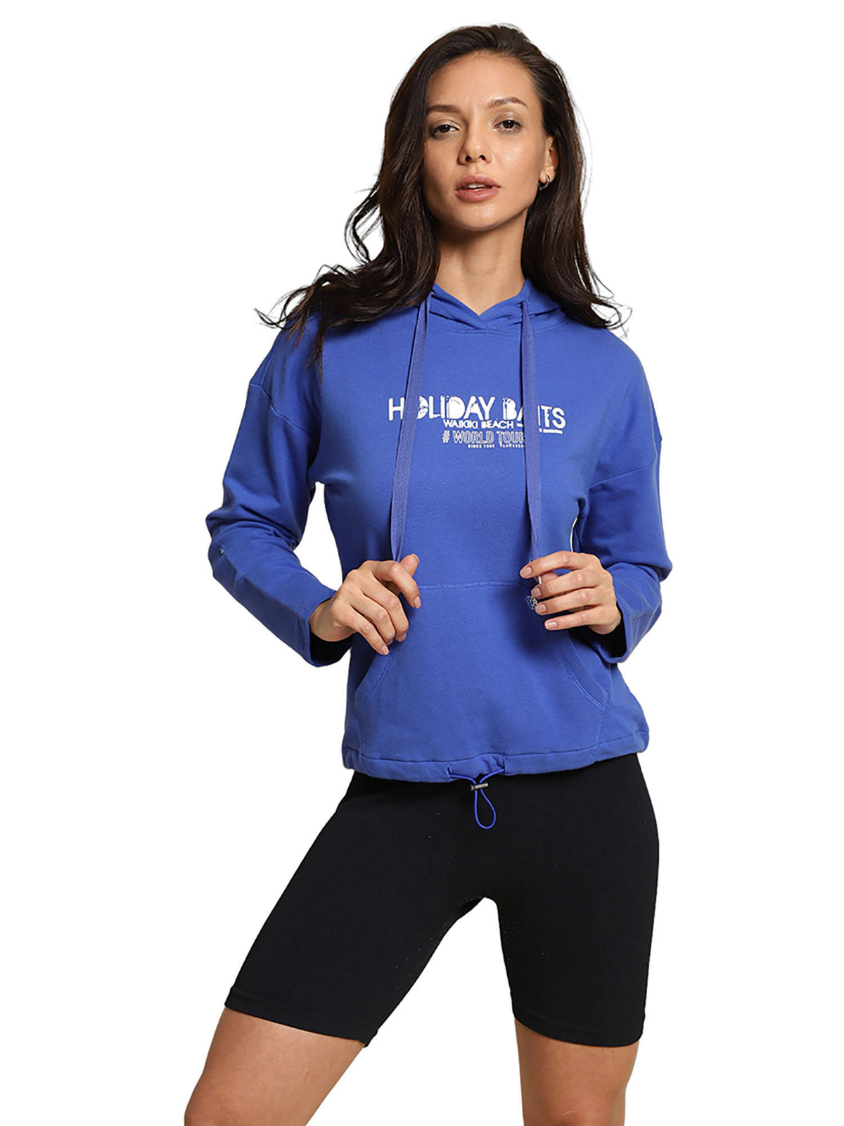 Adjustable Hem And Long Sleeves Hoodie-Dazzling Blue | JK12 - view 1
