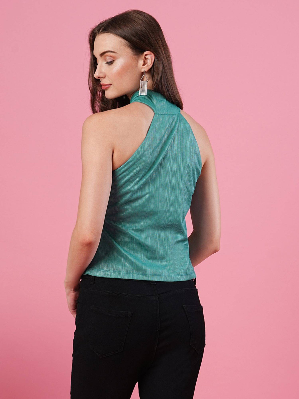 Women Teal Halter Neck Party Top | HT67 - view 3