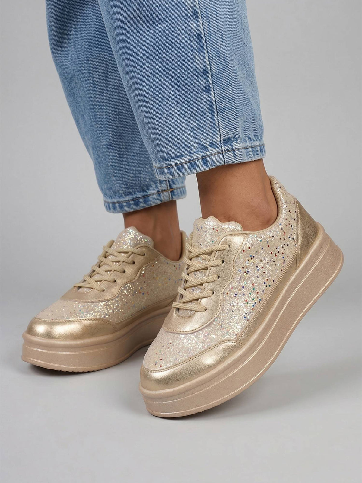 Women Gold Glitter Sneakers | SN09 - view 1