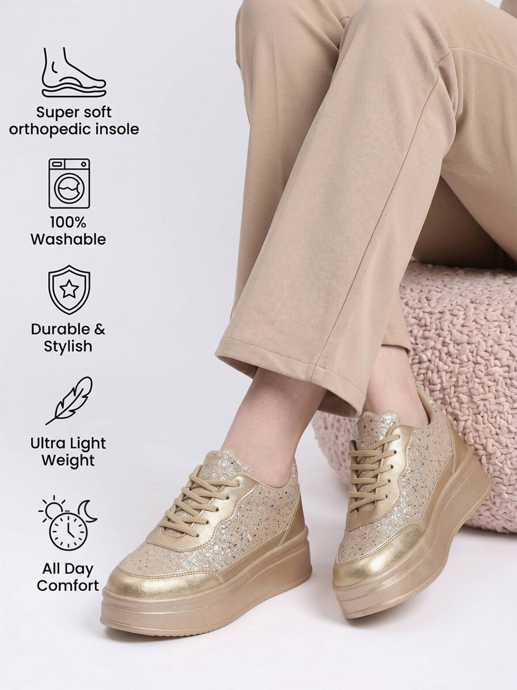 Women Gold Glitter Sneakers | SN09 - view 2