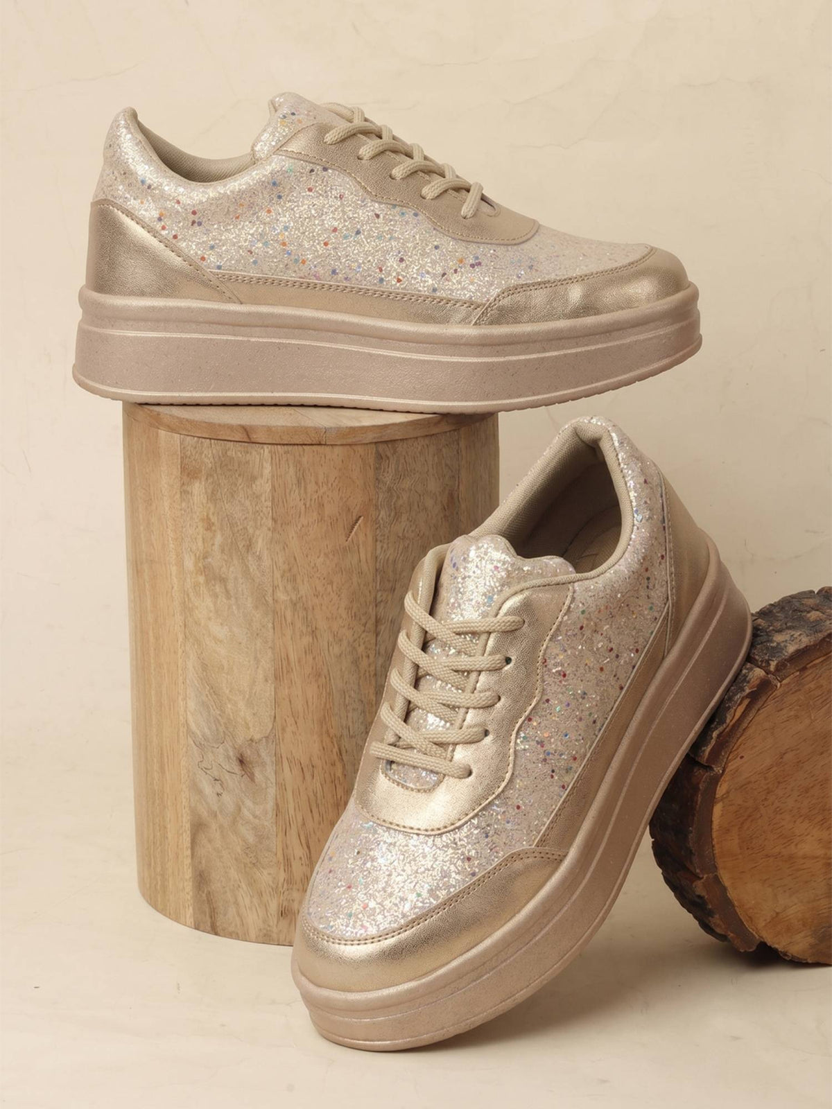 Women Gold Glitter Sneakers | SN09 - view 5