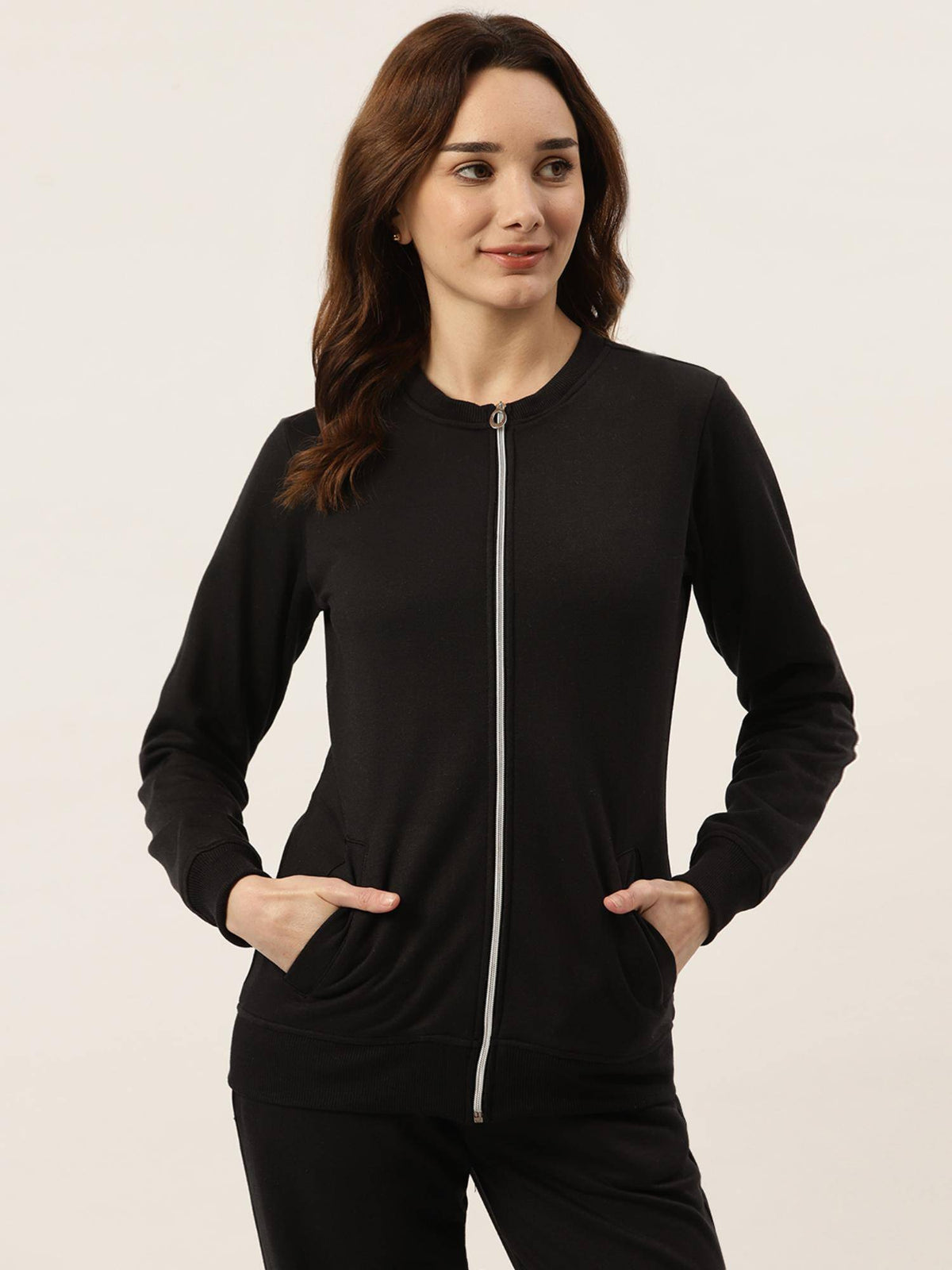 Women Collarless Solid Fleece Casual Jacket Green | JC78 - view 42