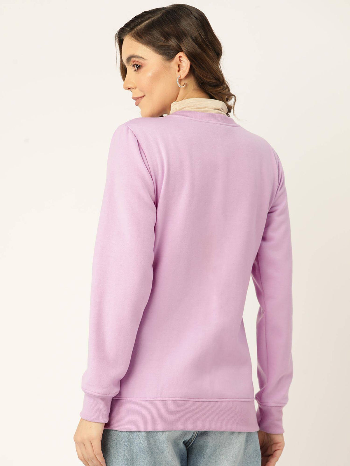 Women Collarless Solid Fleece Casual Jacket Lavender | JC78 - view 2