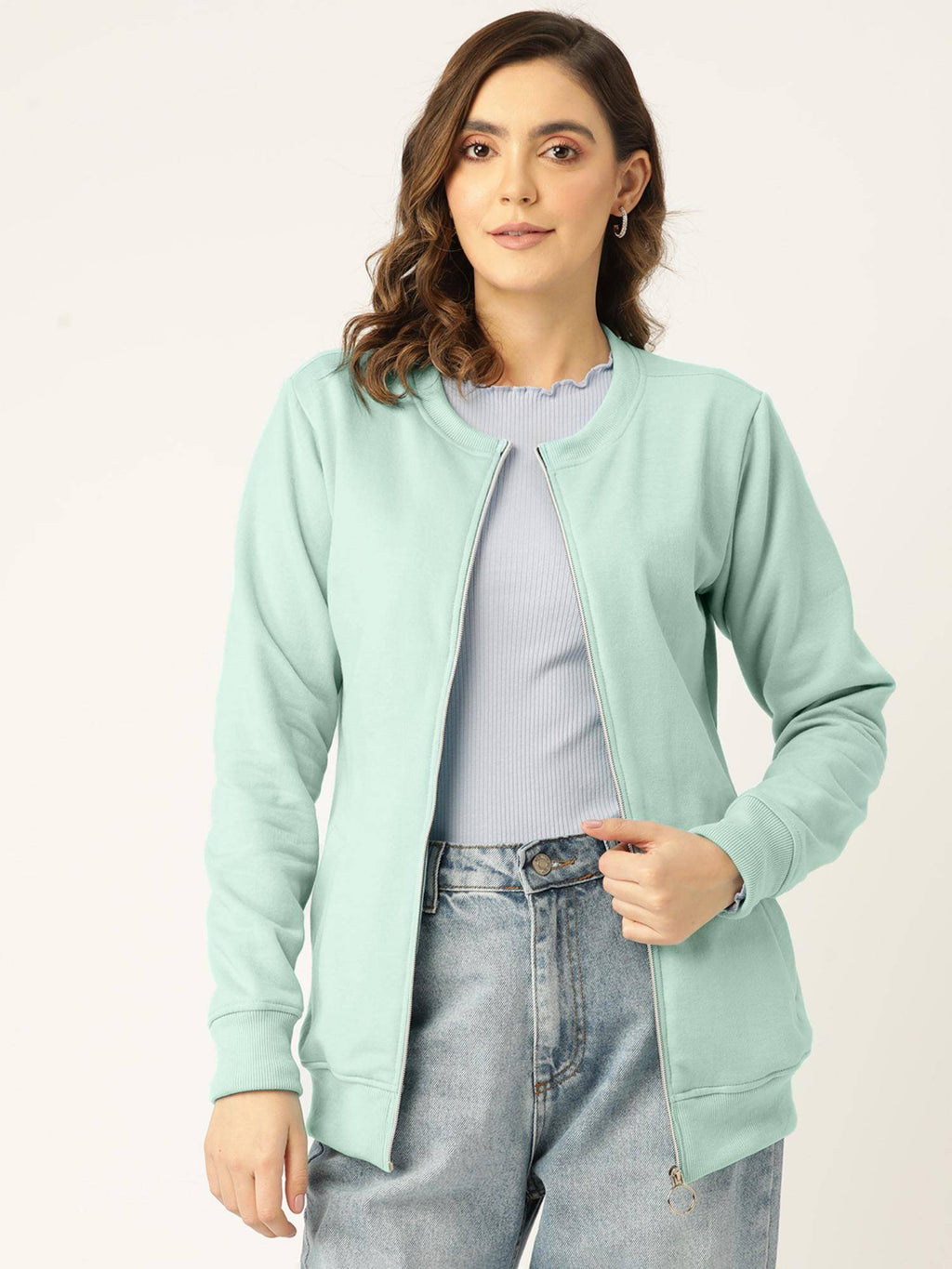 Women Collarless Solid Fleece Casual Jacket Lavender | JC78 - view 28