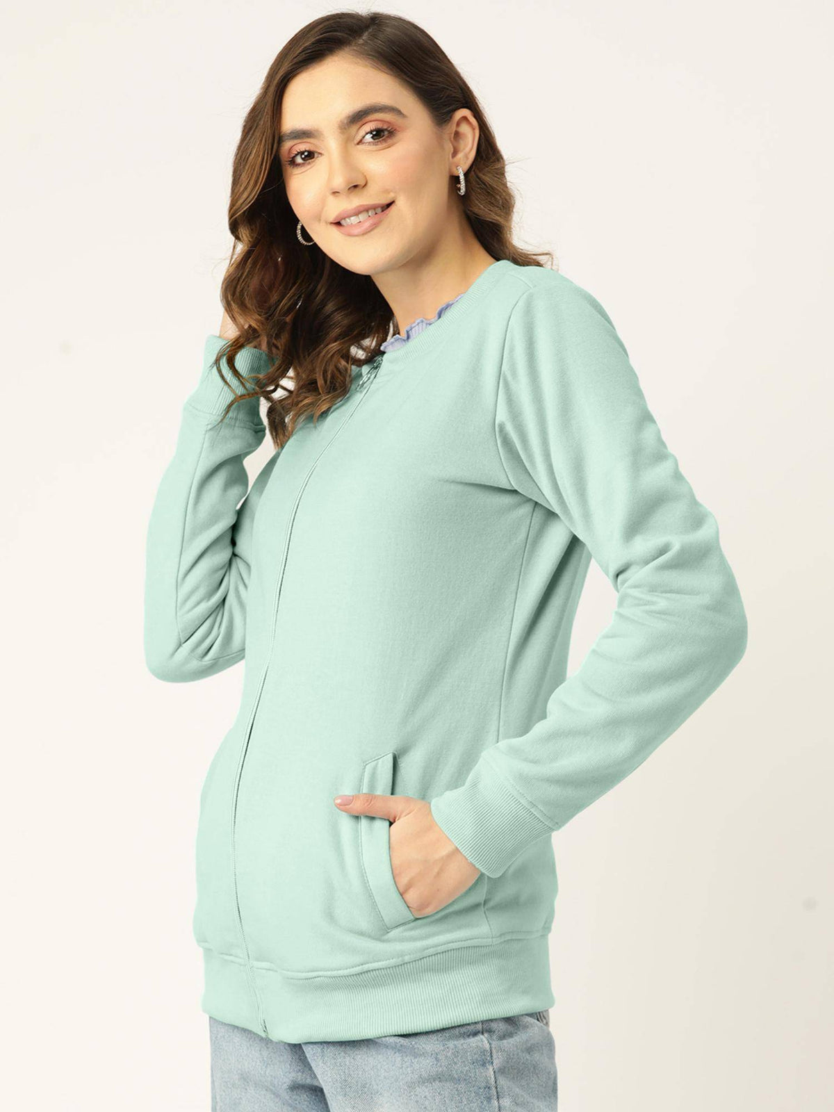 Women Collarless Solid Fleece Casual Jacket Lavender | JC78 - view 31