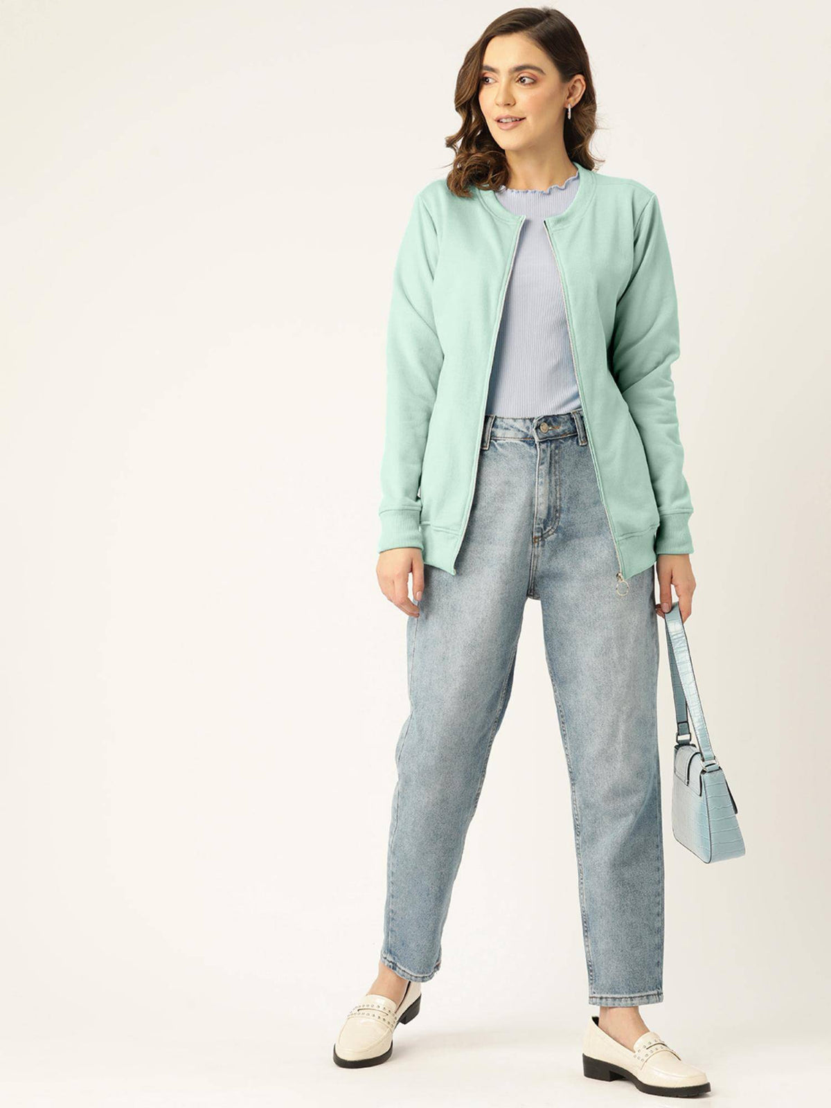 Women Collarless Solid Fleece Casual Jacket Lavender | JC78 - view 32