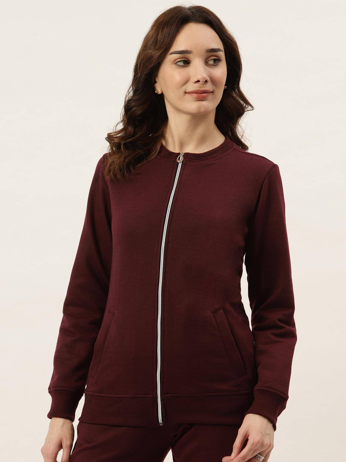 Women Collarless Solid Fleece Casual Jacket Lavender | JC78 - view 15