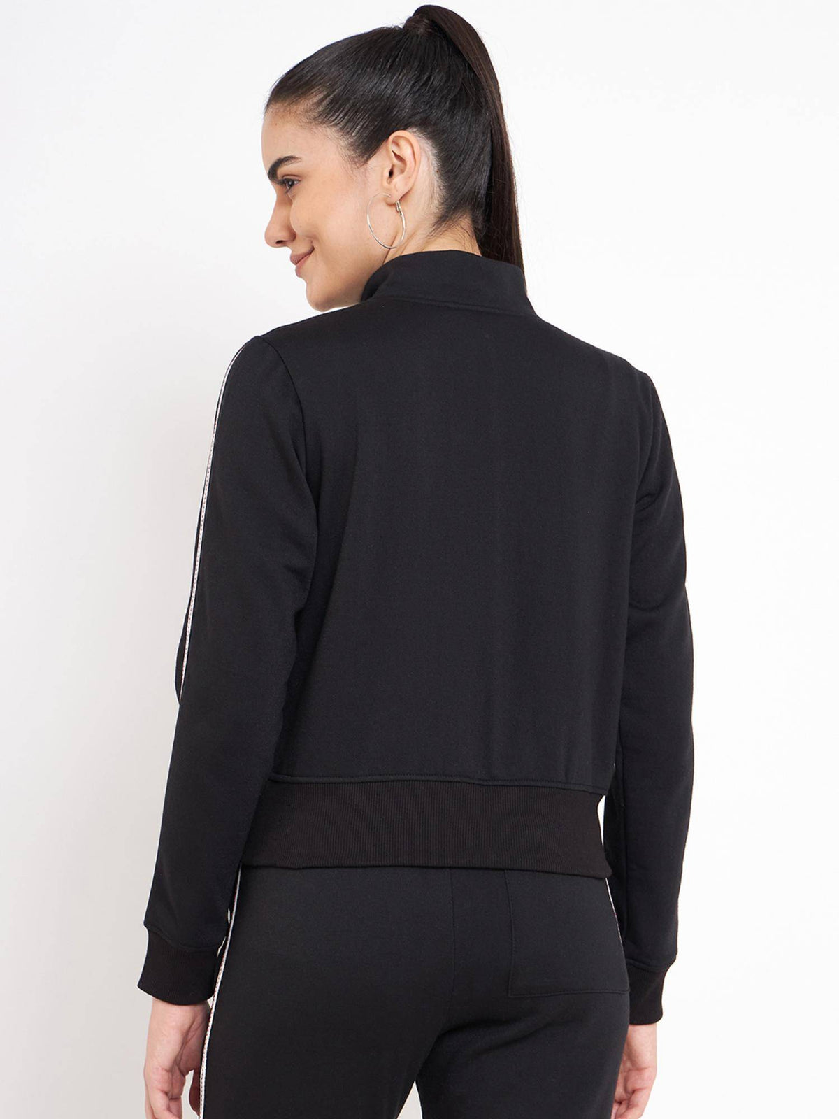 Women Mock Collar Solid Fleece Casual Jacket Black | JC78 - view 2