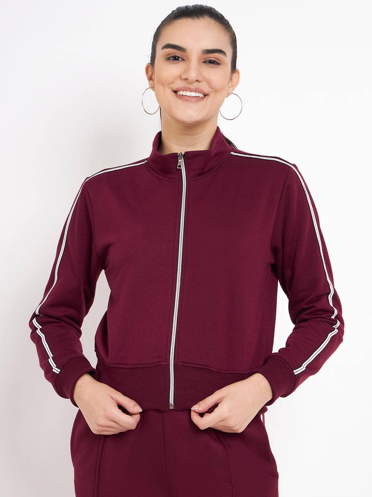 Women Mock Collar Solid Fleece Casual Jacket Black | JC78 - view 29