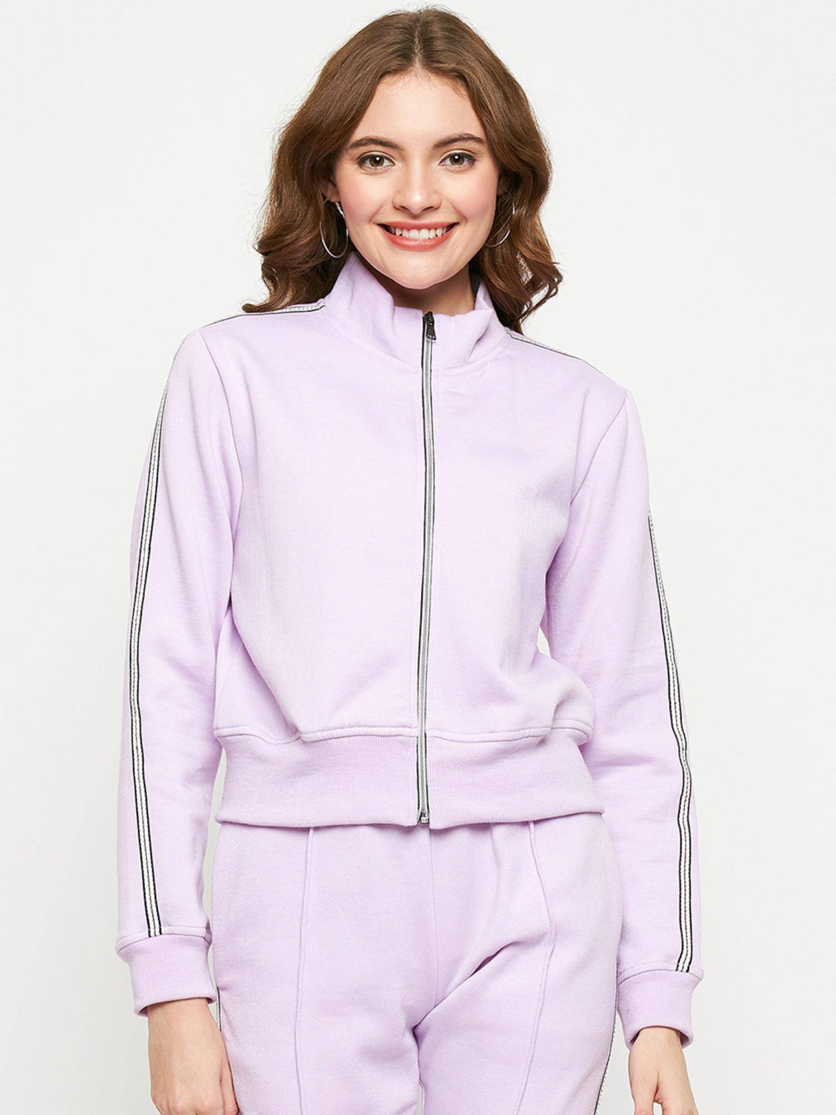 Women Mock Collar Solid Fleece Casual Jacket Black | JC78 - view 41