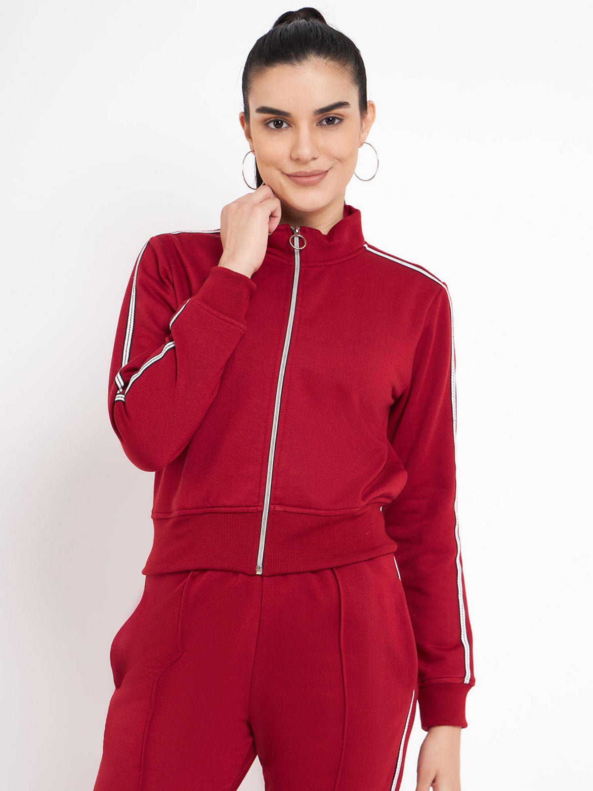 Women Mock Collar Solid Fleece Casual Jacket Black | JC78 - view 13