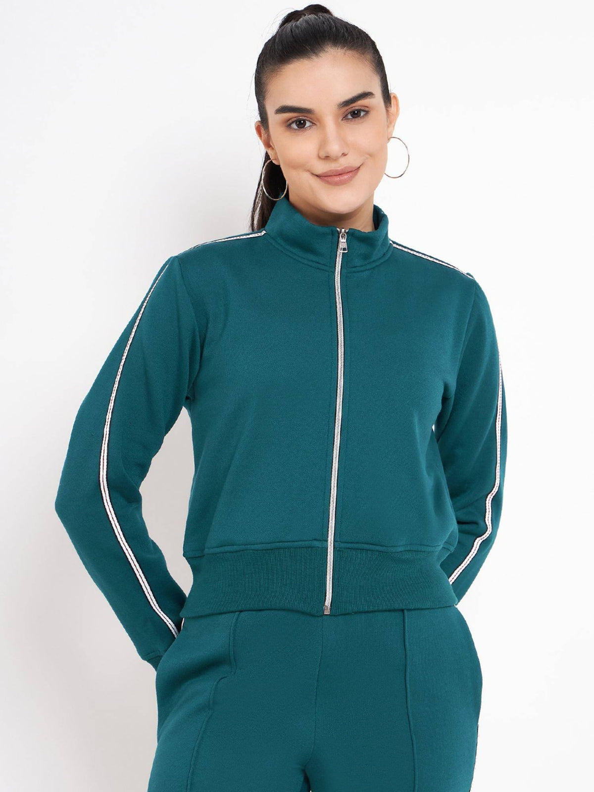 Women Mock Collar Solid Fleece Casual Jacket Black | JC78 - view 7