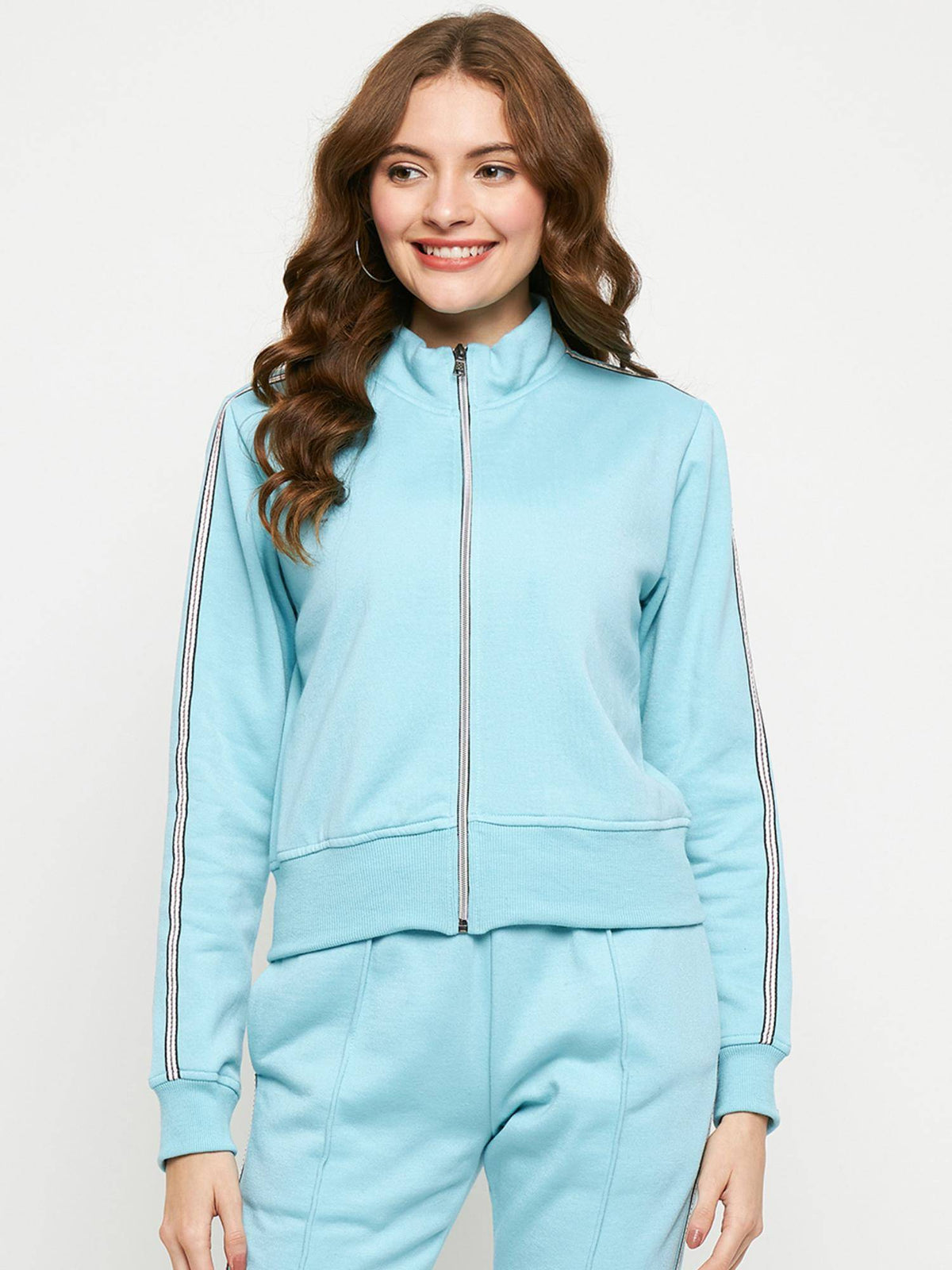 Women Mock Collar Solid Fleece Casual Jacket Black | JC78 - view 18
