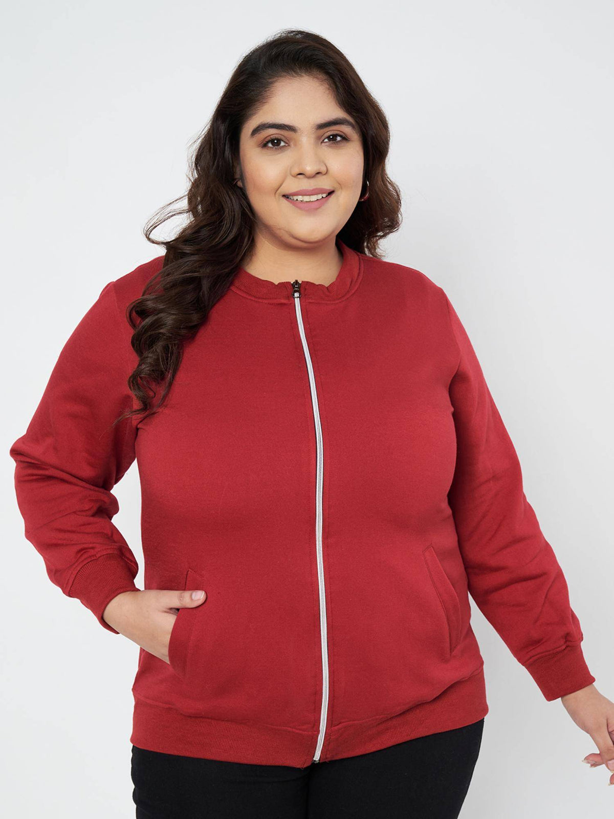 Women Collarless Solid Fleece Casual Jacket Lavender | JC78 - view 8