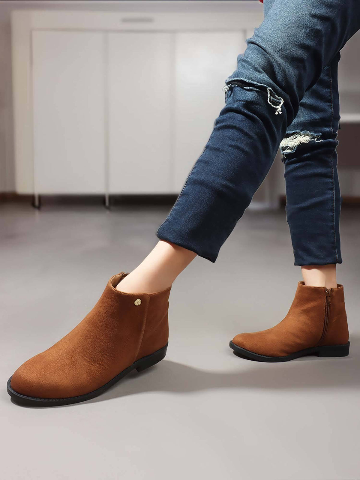 Tan Mid Top Zip Women Boots | BT61 - view 2