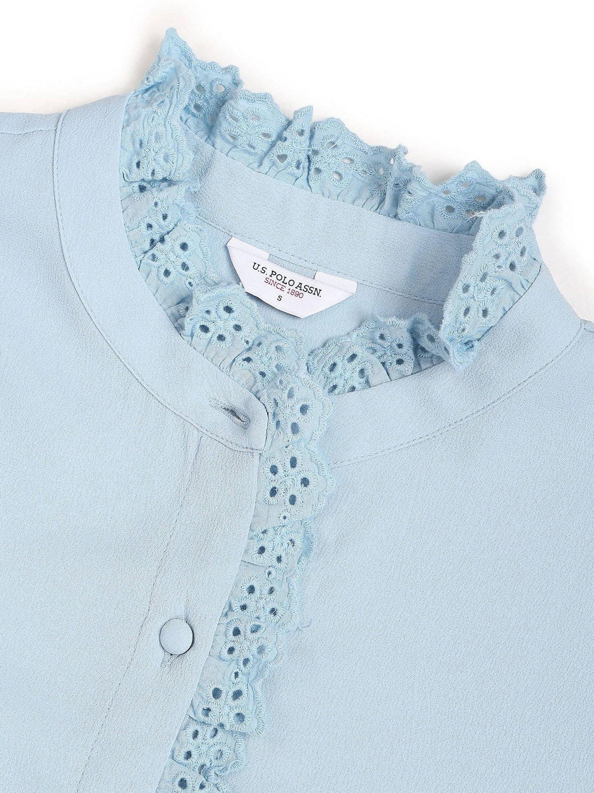 Light Blue Lace Placket Top | U89 - view 2