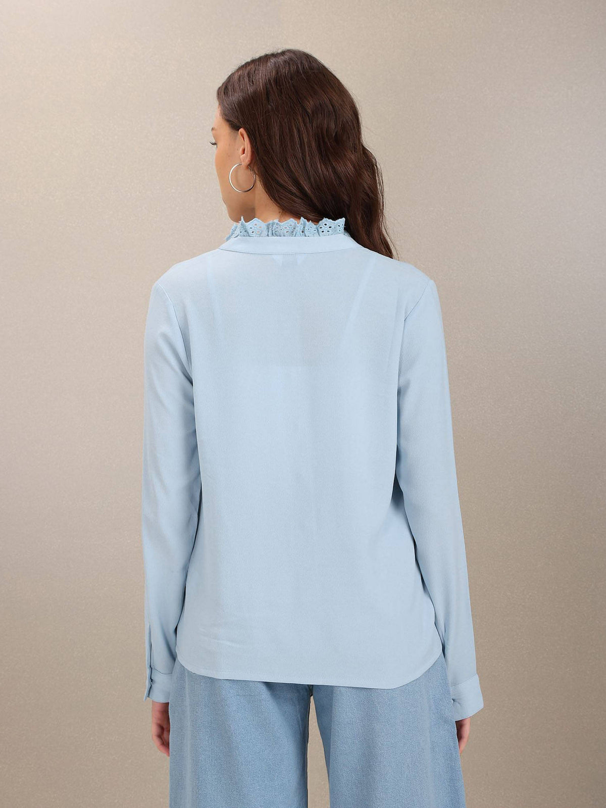 Light Blue Lace Placket Top | U89 - view 5