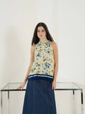 Off White Viscose Sleeveless Halter Neck Floral Top | HT67 - view 1