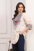 Ecru LIVA Straight Printed Kurti K60