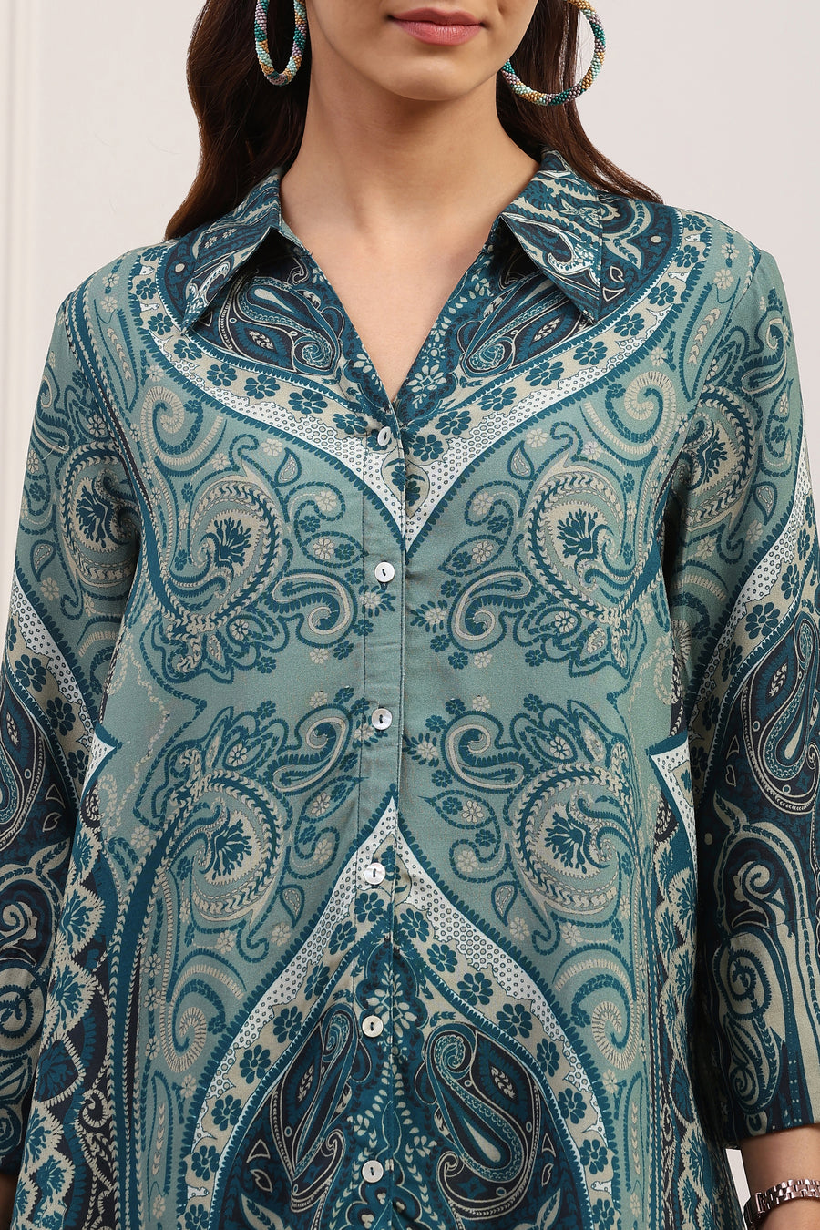 Teal LIVA Straight Printed Shirt K60