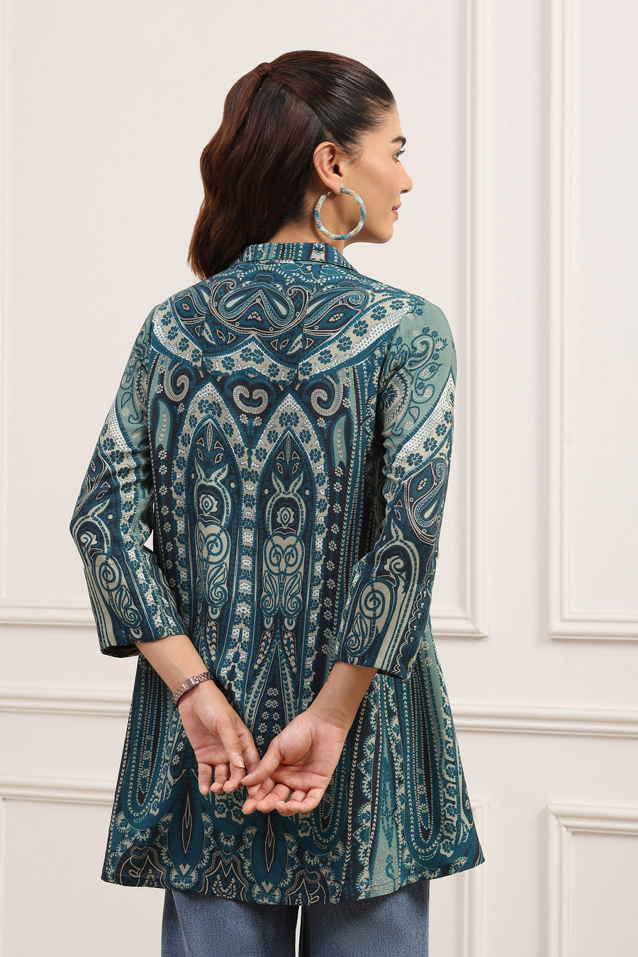 Teal LIVA Straight Printed Shirt K60