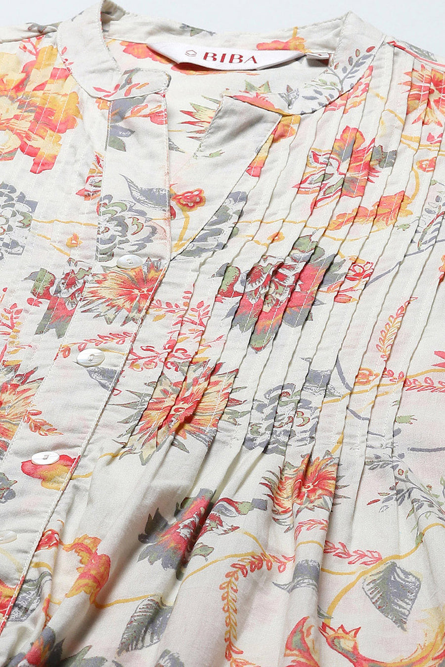 Off-White Cotton Printed Short Kurti K60