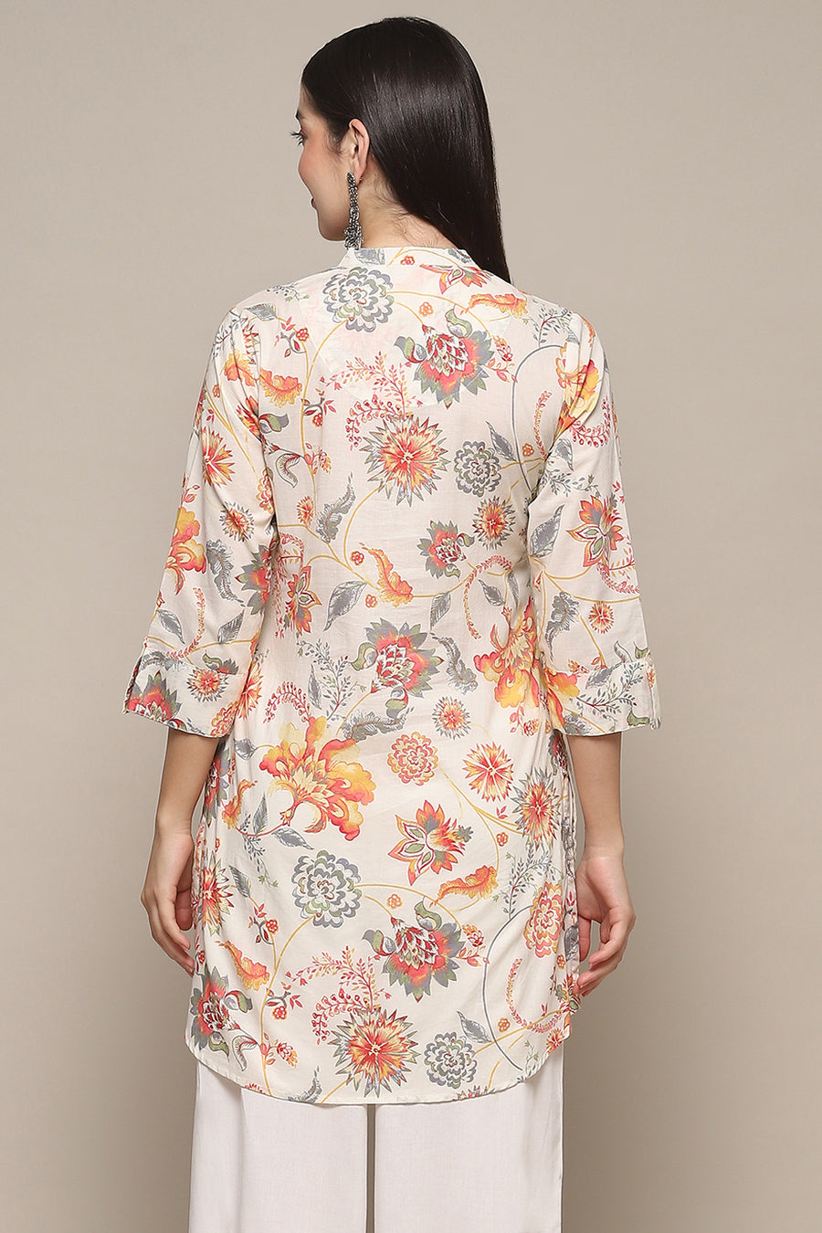 Off-White Cotton Printed Short Kurti K60