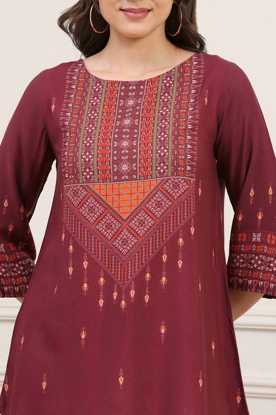 Maroon Rayon Geometric Printed Kurti K60