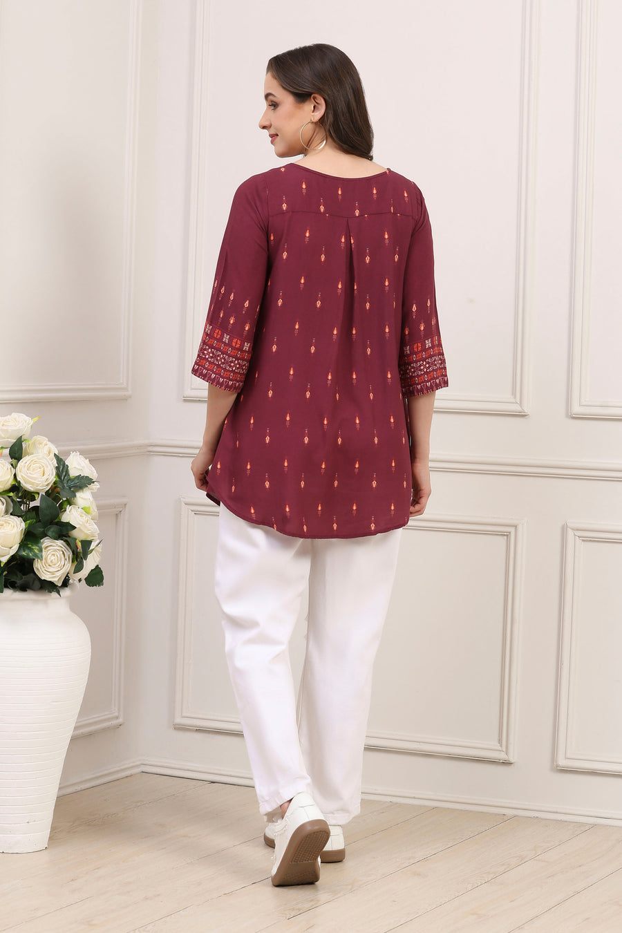 Maroon Rayon Geometric Printed Kurti K60