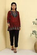 Maroon Polyester Printed Straight Kurti K60