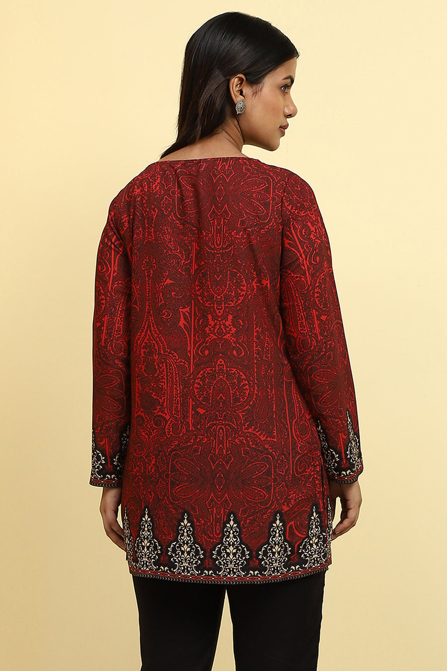Maroon Polyester Printed Straight Kurti K60