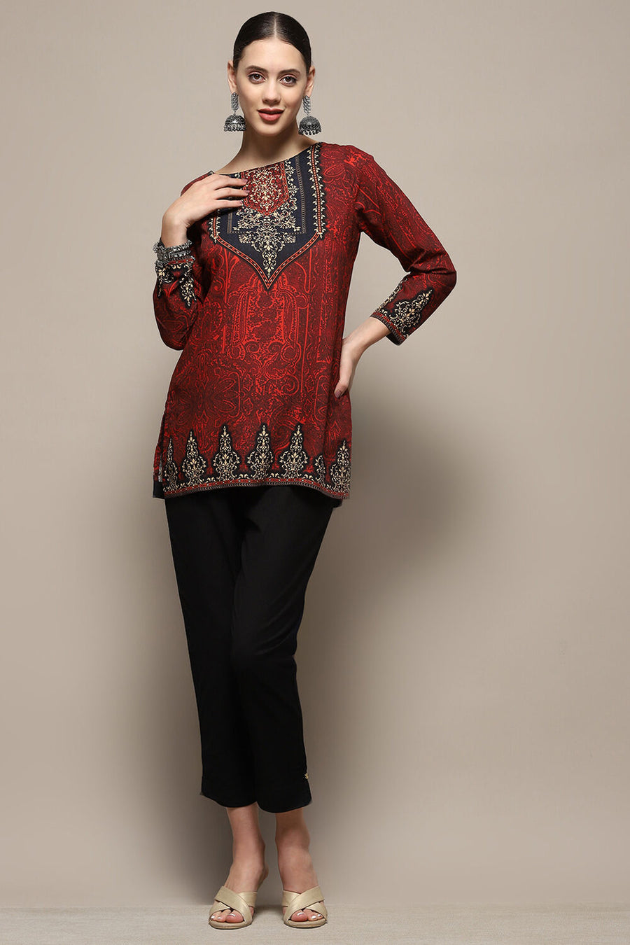 Maroon Crepe Printed Straight Short Kurta K60