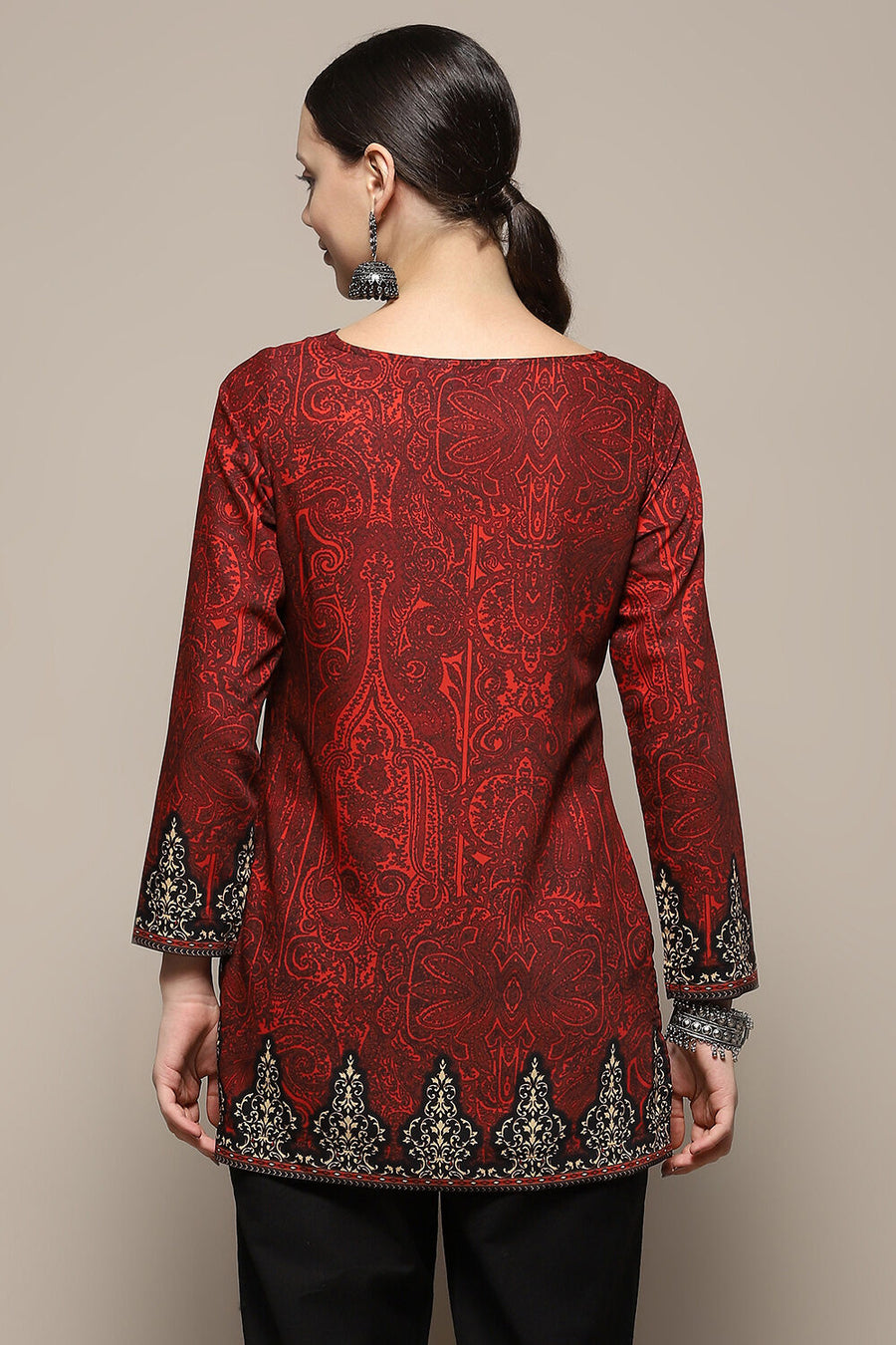 Maroon Crepe Printed Straight Short Kurta K60