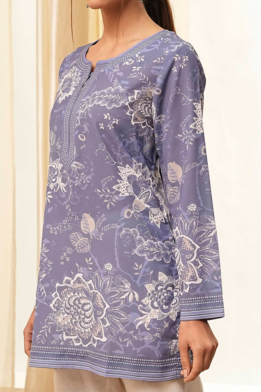 Blue Floral Printed Short Straight Kurta K60