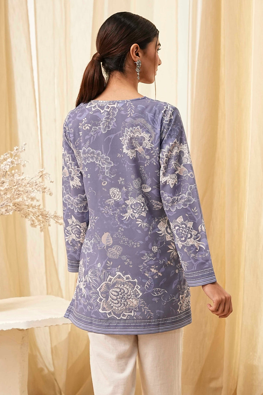 Blue Floral Printed Short Straight Kurta K60
