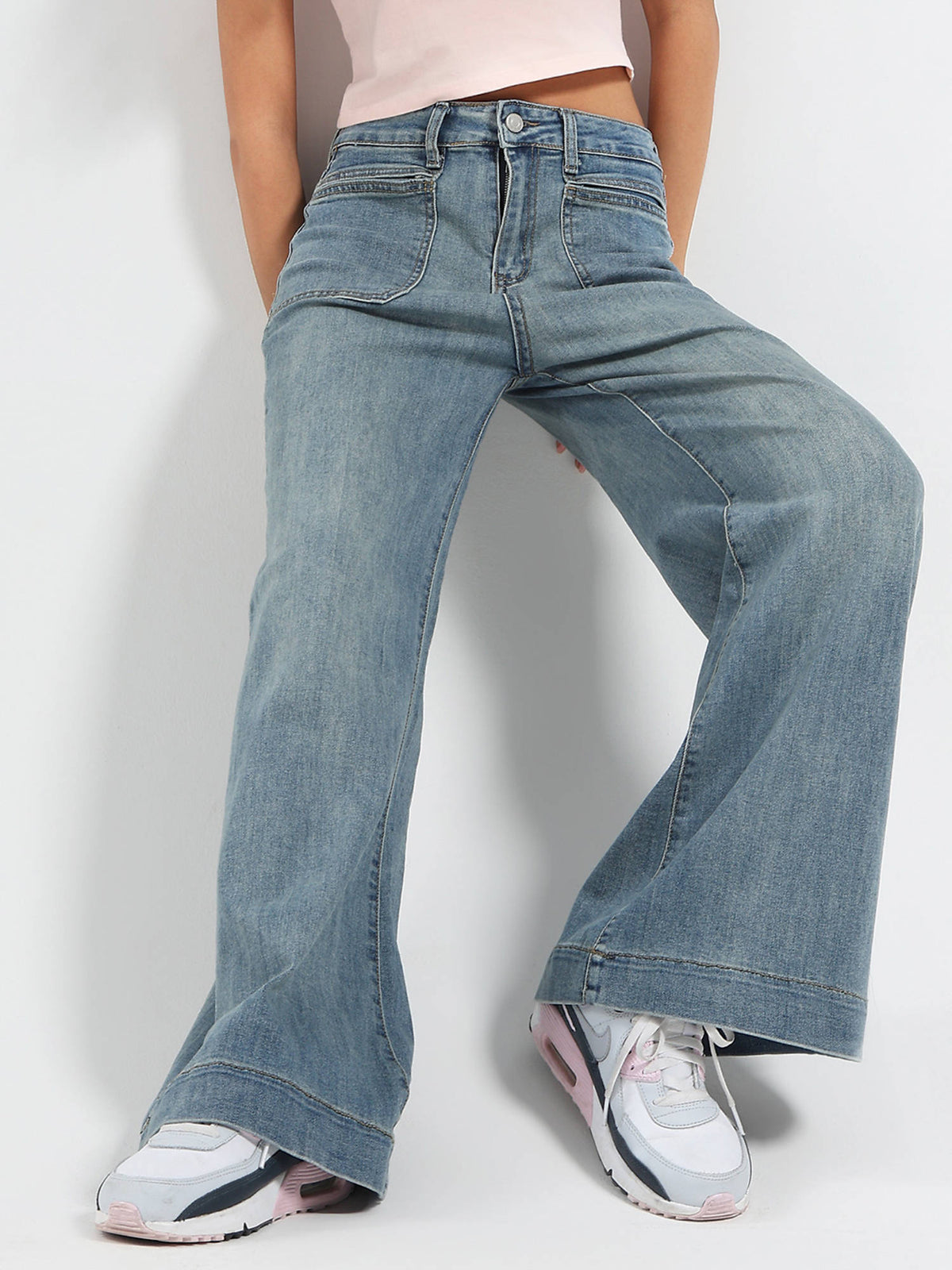 Blue Front Pocket Wide Leg Jeans | WL90 - view 1