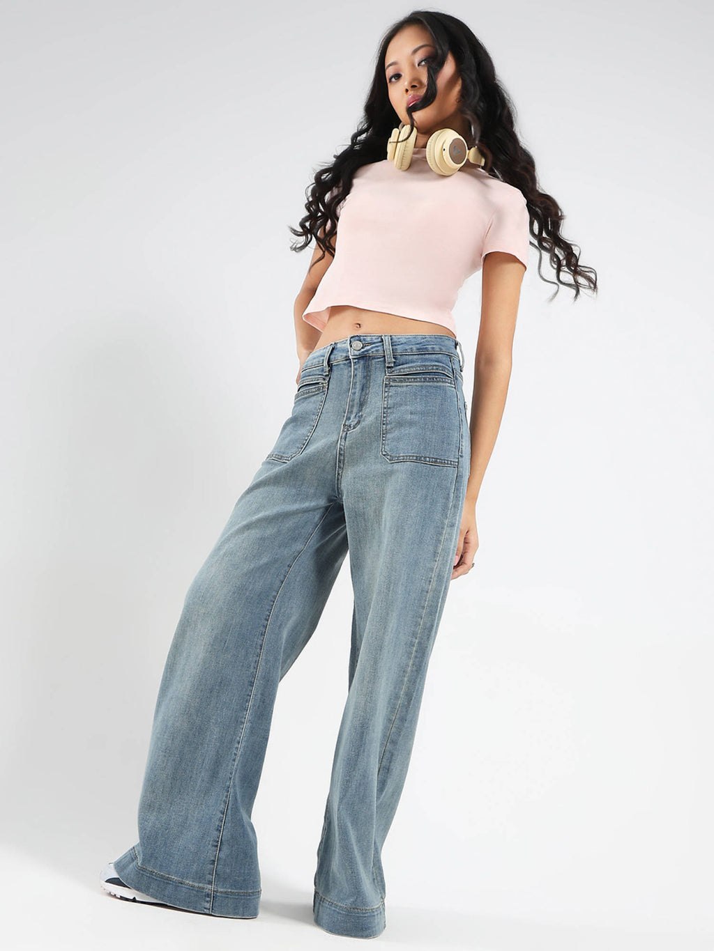 Blue Front Pocket Wide Leg Jeans | WL90 - view 2