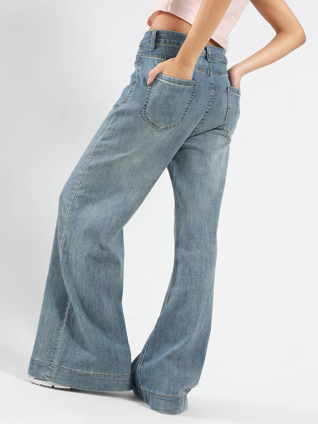 Blue Front Pocket Wide Leg Jeans | WL90 - view 3