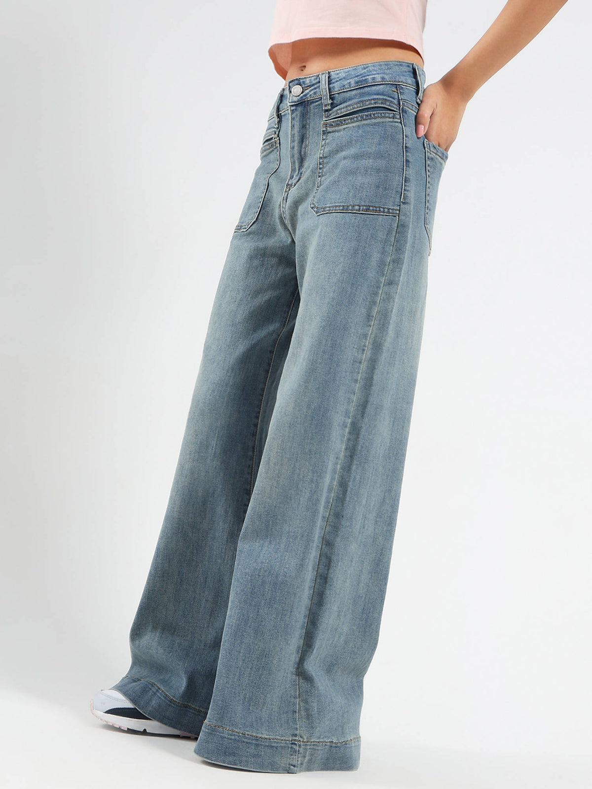Blue Front Pocket Wide Leg Jeans | WL90 - view 4